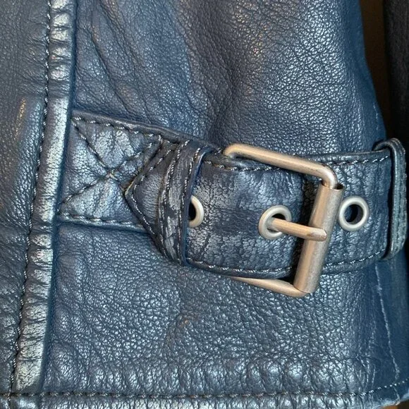 SOLD Mauritius Lamb Leather Moto Jacket Denim Blue - Picture 12 of 16